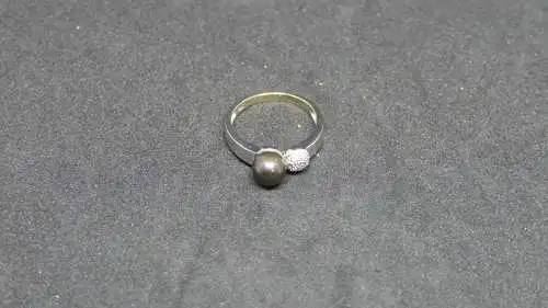 Goldring mit Perle und 5 Diamanten - 14 Karat - Ring -585 Echtgold