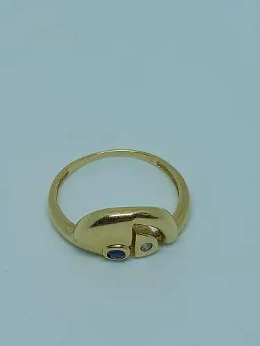 Ring-14 Karat-585 Echtgold-Gelbgold-Saphir-Diamant-Goldring-