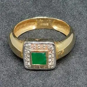 K1/25 - Goldring mit Smaragd - Ring - 14 Karat - 585 Echtgold - Diamanten