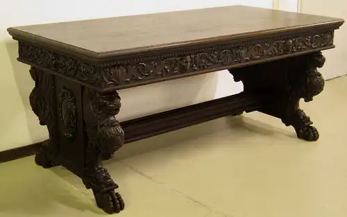 Eleganter Neorenaissance Wangen - Schreibtisch mit Löwentatzen Antik Kolosseum