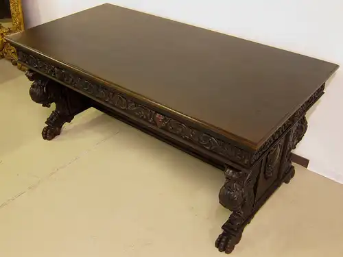 Eleganter Neorenaissance Wangen - Schreibtisch mit Löwentatzen Antik Kolosseum