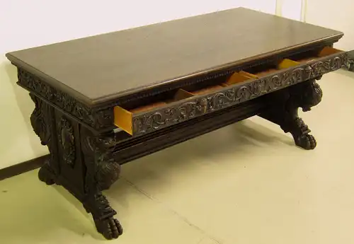 Eleganter Neorenaissance Wangen - Schreibtisch mit Löwentatzen Antik Kolosseum