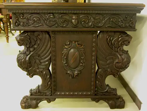Eleganter Neorenaissance Wangen - Schreibtisch mit Löwentatzen Antik Kolosseum
