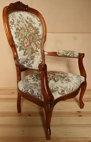 3- teilige Sitzgruppe mit Gobelinpolster: 2 Stühle / Armlehner Antik Kolosseum