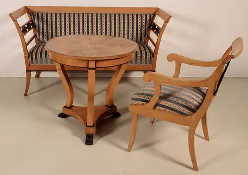 Elegante 3- teilige Biedermeier Sitzgruppe aus Birkenholz Antik Kolosseum