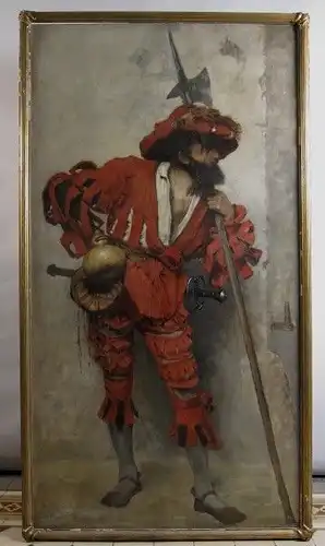 Sehr schönes Gemälde eines edlen Rittersmanns aus dem HistorismusAntik Kolosseum