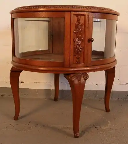 Schöne runde Schauvitrine / Teetisch gefertigt um 1910 aus Eiche Antik Kolosseum