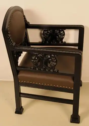 Restaurierter Armlehner Schreibtischstuhl mit Echtlederbezug Antik Kolosseum