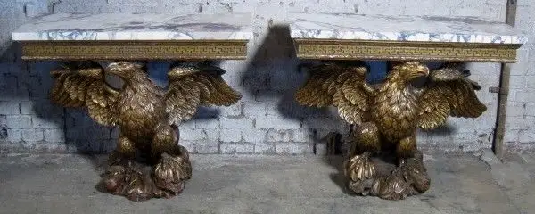 Zwei englische Konsolen mit riesigen Adlern und Marmorplatten Antik Kolosseum 0