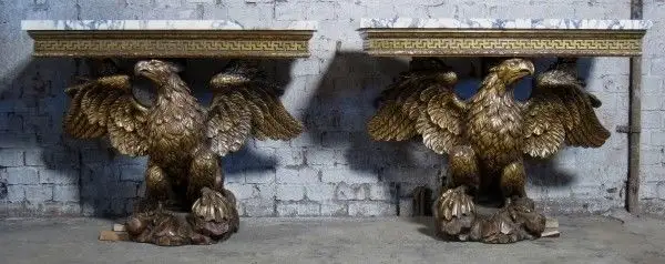 Zwei englische Konsolen mit riesigen Adlern und Marmorplatten Antik Kolosseum 1