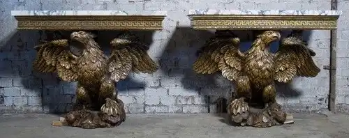Zwei englische Konsolen mit riesigen Adlern und Marmorplatten Antik Kolosseum