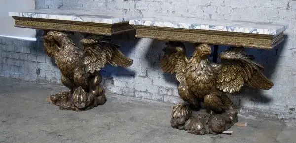 Zwei englische Konsolen mit riesigen Adlern und Marmorplatten Antik Kolosseum 2