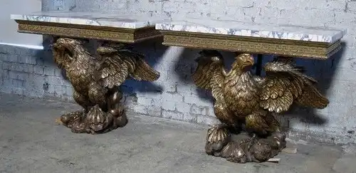Zwei englische Konsolen mit riesigen Adlern und Marmorplatten Antik Kolosseum