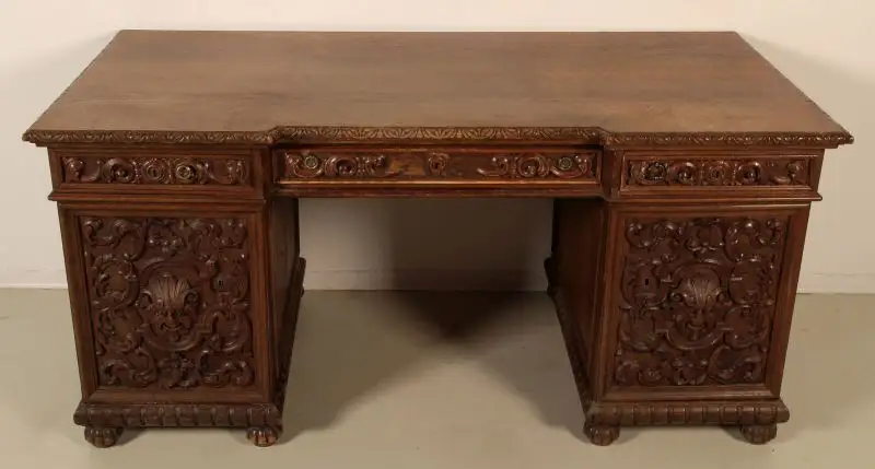Gründerzeit Schreibtisch mit geschnitzten Fronten Antik Kolosseum 0
