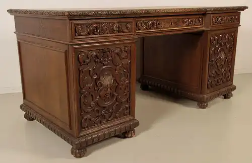 Gründerzeit Schreibtisch mit geschnitzten Fronten Antik Kolosseum