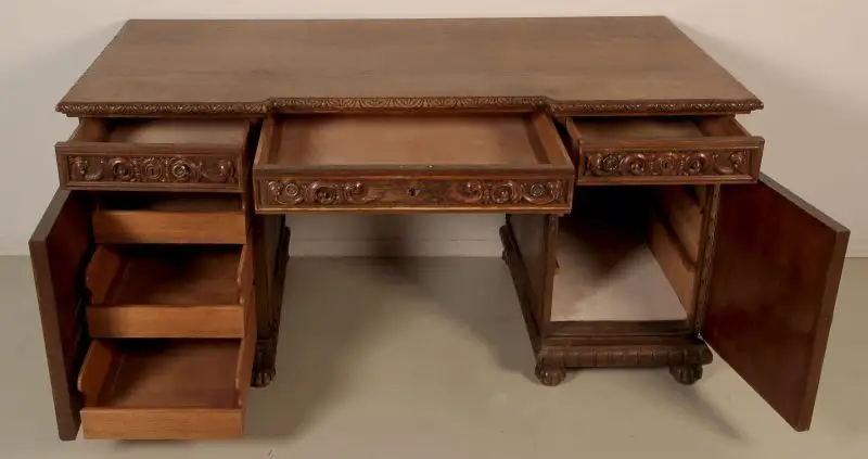 Gründerzeit Schreibtisch mit geschnitzten Fronten Antik Kolosseum 2