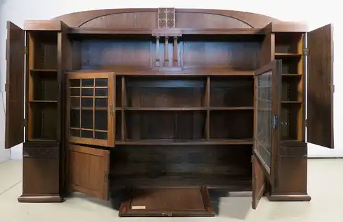 Einzigartiger riesiger Jugendstil Bücherschrank aus Eichenholz Antik Kolosseum