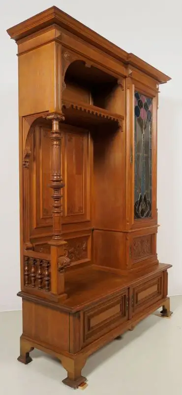 Gründerzeit Garderobenschrank mit Bank und kleiner Vitrine Antik Kolosseum 1