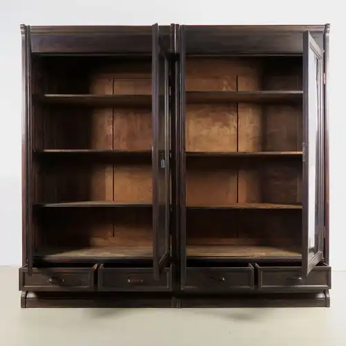 Jugendstil Bücherwand / Bibliothekschrank zwei Vitrinen/ein RegalAntik Kolosseum