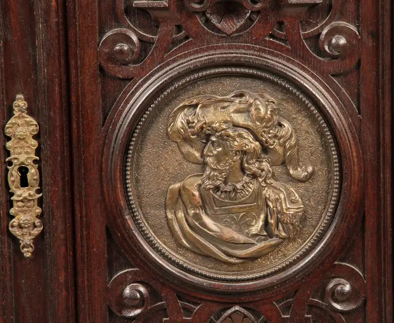 Gründerzeit Prunk Vertiko mit eleganten Bronzemedallions Antik Kolosseum 7