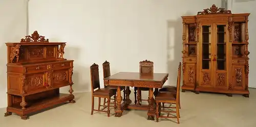 Seltenes 8- teiliges Gründerzeit Speisezimmer aus Nussbaum Antik - Kolosseum