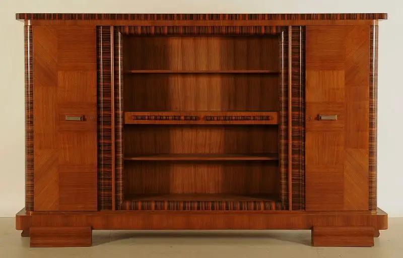 Eleganter Art Deco Nussbaum/Macassar Barschrank / Bücherschrank Antik Kolosseum 0