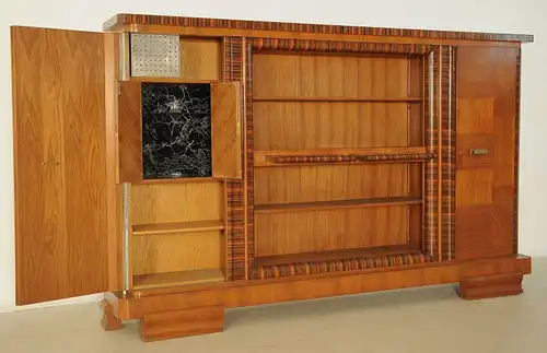 Eleganter Art Deco Nussbaum/Macassar Barschrank / Bücherschrank Antik Kolosseum