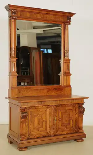 Restaurierte Nussbaum Prunk Kommode mit Spiegelaufsatz Antik Kolosseum