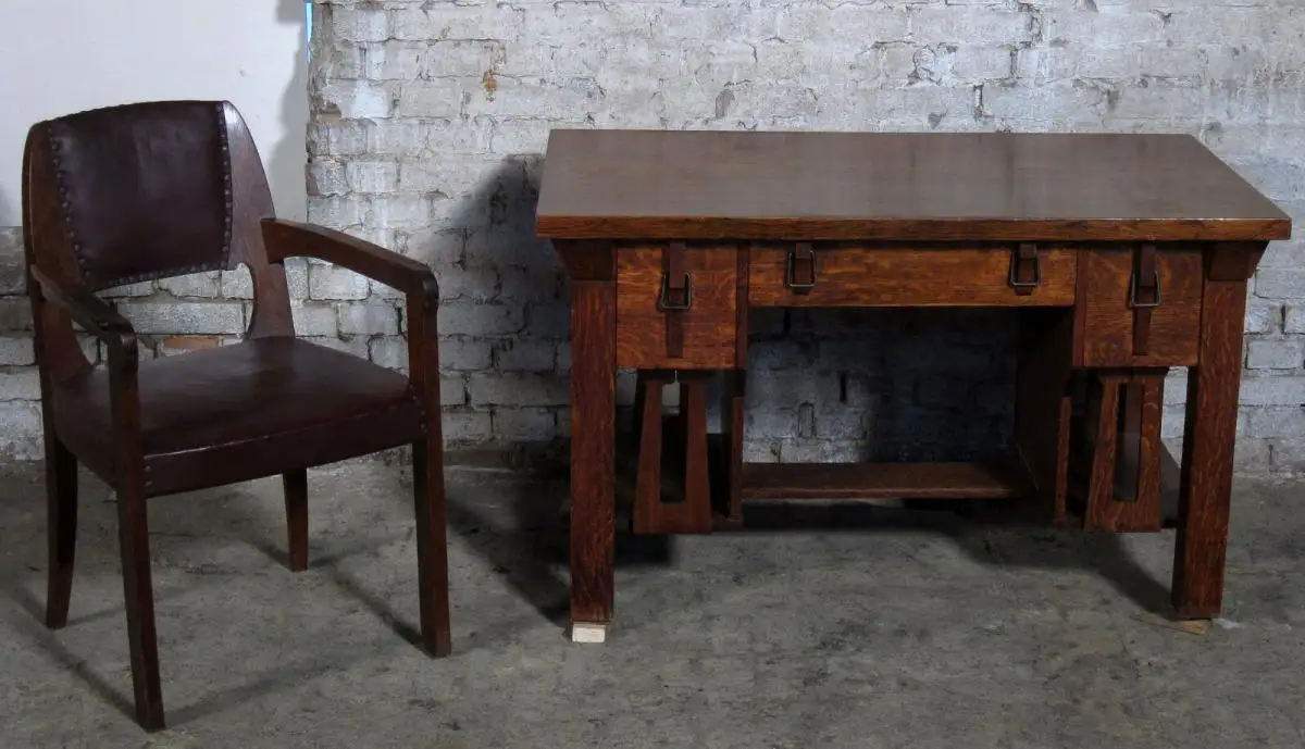 Einzigartiger Jugendstil Schreibtisch aus Eiche gefertigt um 1910Antik Kolosseum 0
