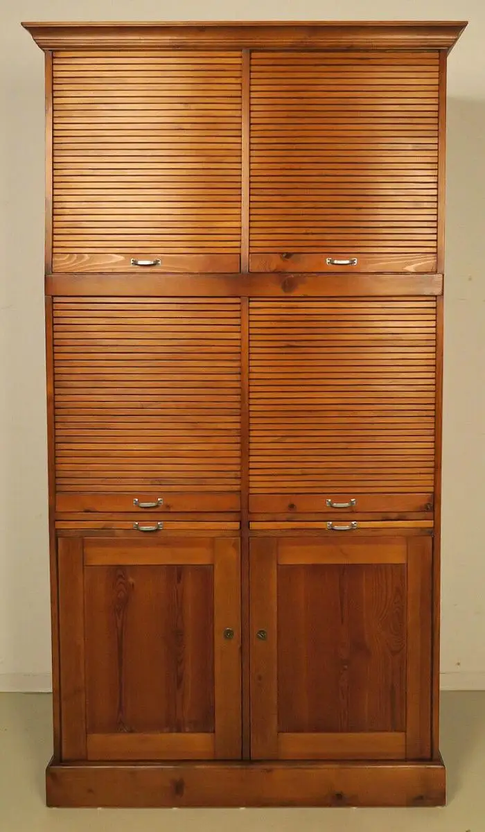Restaurierter Weichholz Jugendstil Büro - Rollschrank Antik Kolosseum 1
