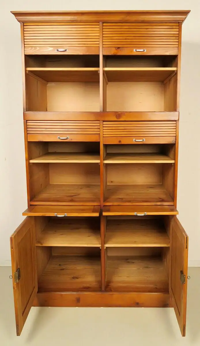 Restaurierter Weichholz Jugendstil Büro - Rollschrank Antik Kolosseum 2