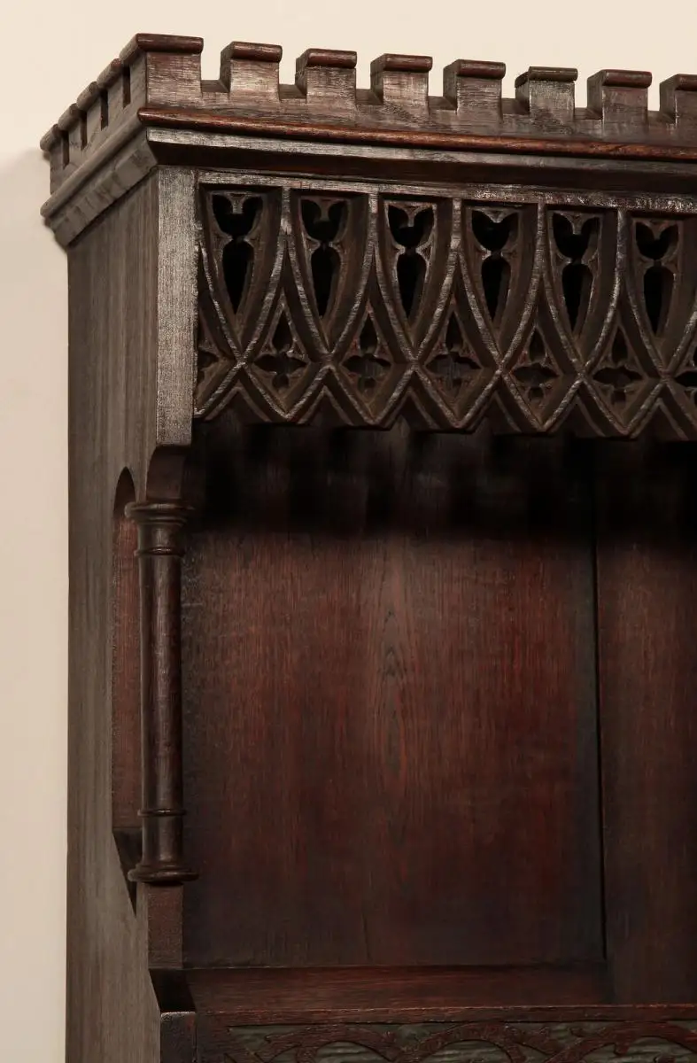 Neogotischer Kannenstock Schrank / Buffet aus Eiche um 1880 Antik Kolosseum 4