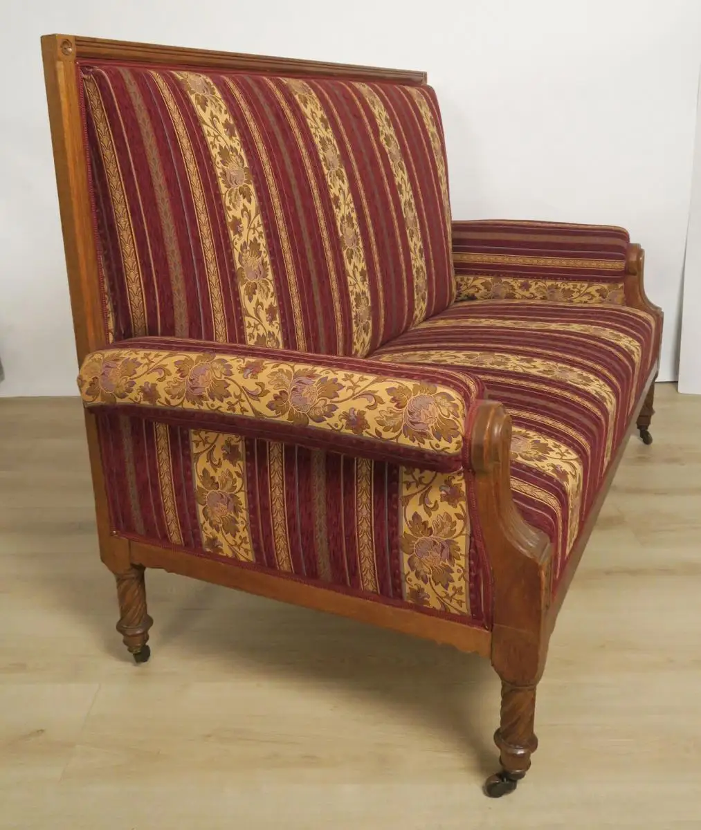 Elegantes Gründerzeit Sofa / Couch aus Nussbaum Antik Kolosseum 1