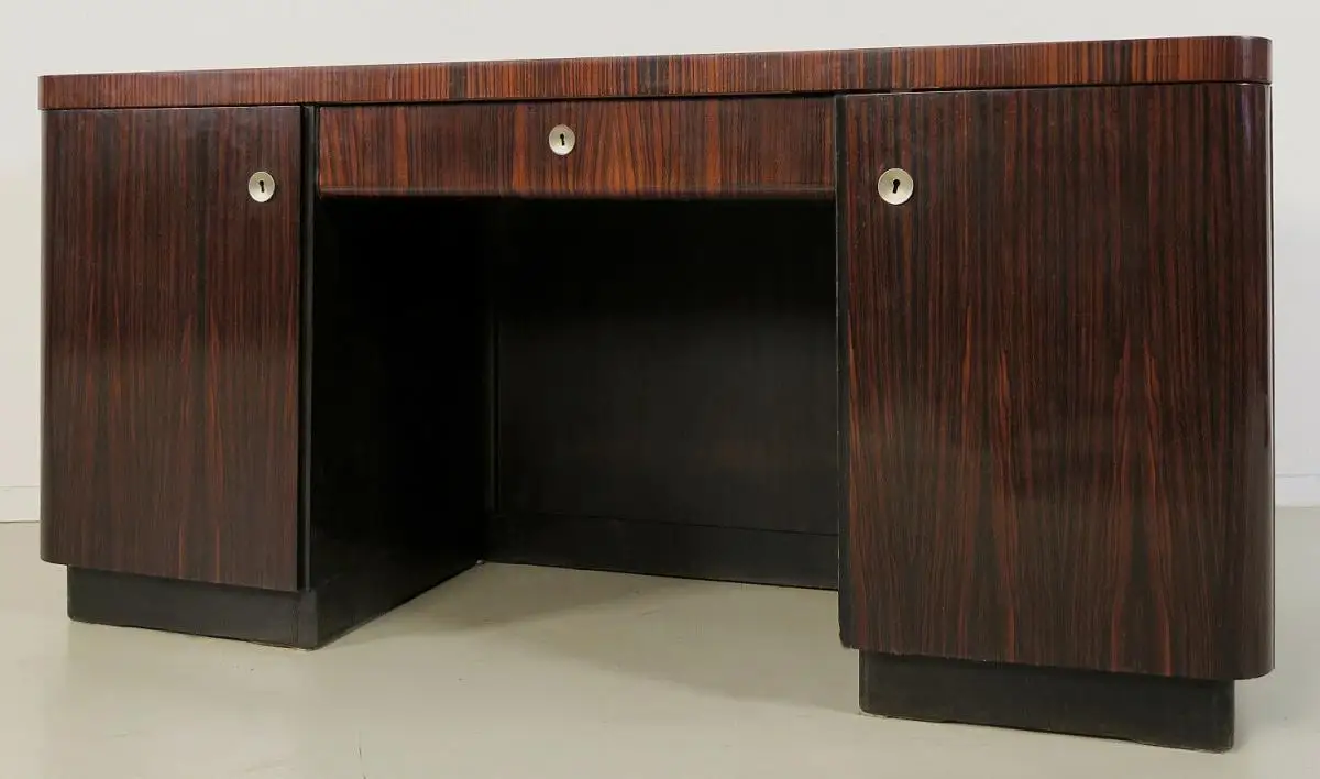 Eleganter Bauhaus / Art Deco Schreibtisch aus Makassarholz Antik Kolosseum 0