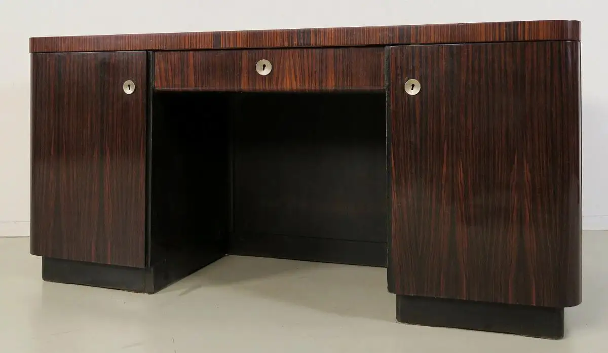 Eleganter Bauhaus / Art Deco Schreibtisch aus Makassarholz Antik Kolosseum 1