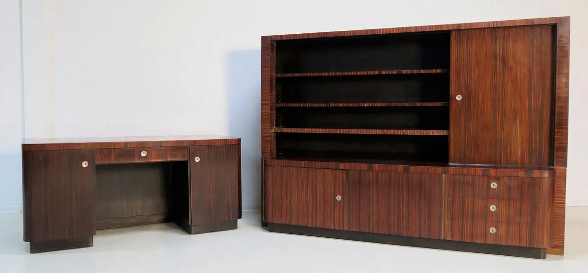 Eleganter Bauhaus / Art Deco Schreibtisch aus Makassarholz Antik Kolosseum 3