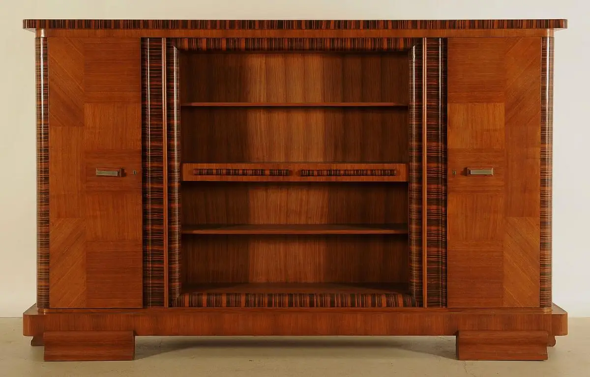 Eleganter Art Deco Nussbaum/Macassar Barschrank / Bücherschrank Antik Kolosseum 0