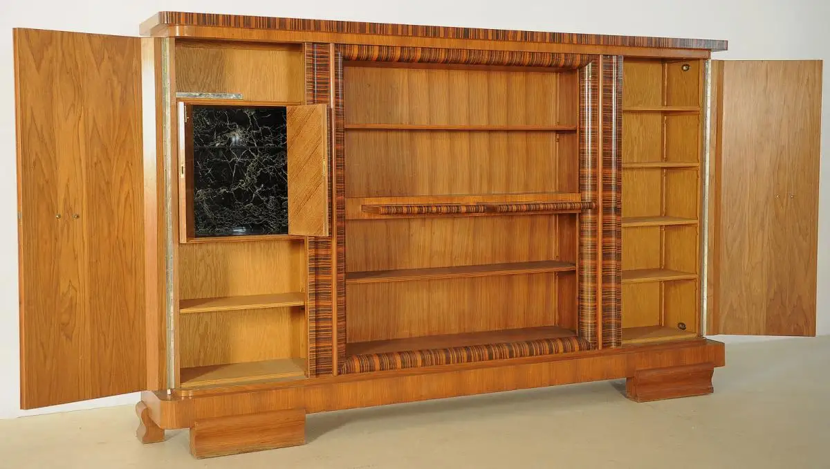 Eleganter Art Deco Nussbaum/Macassar Barschrank / Bücherschrank Antik Kolosseum 3