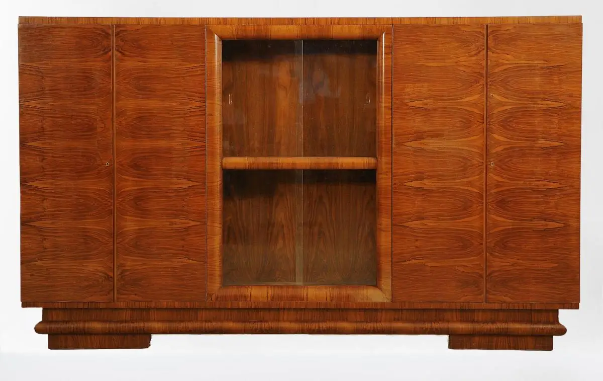 Berliner Art Deco Bücherschrank mit schönem Furnierbild Antik Kolosseum 0