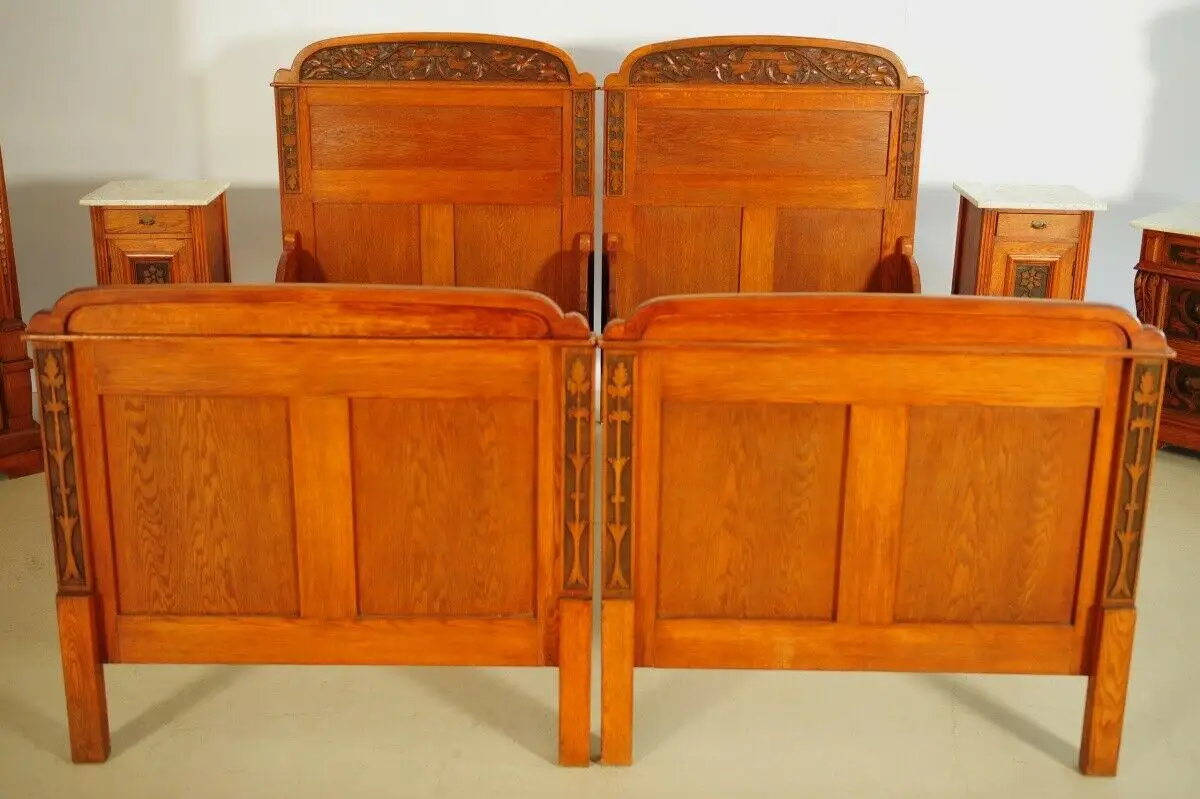 Sechsteiliges Jugendstil Schlafzimmer mit Schnitzereien Antik Kolosseum 3