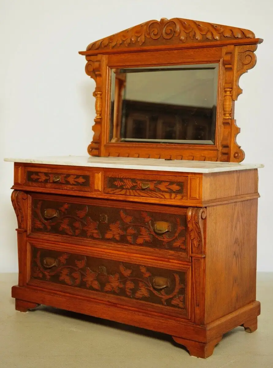 Sechsteiliges Jugendstil Schlafzimmer mit Schnitzereien Antik Kolosseum 7