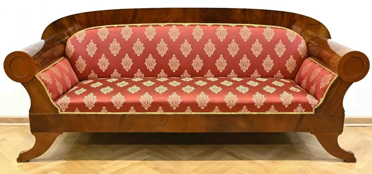 Restauriertes Biedermeier Walzen- Sofa aus Mahagoni Antik Kolosseum 0