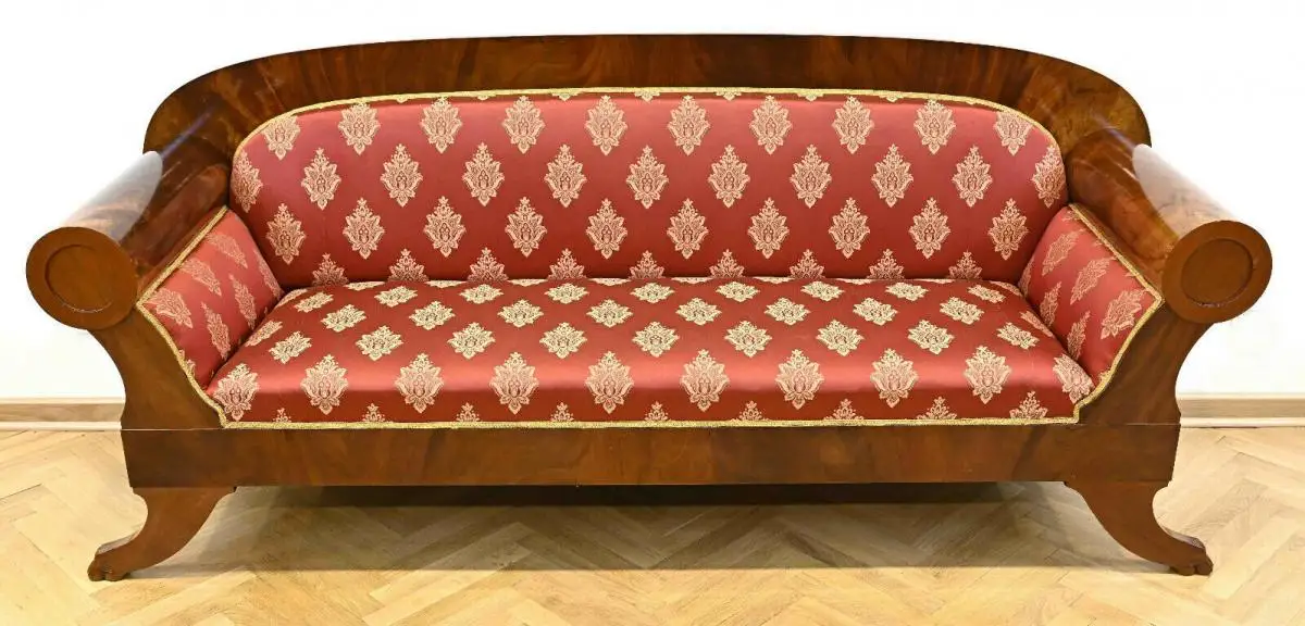Restauriertes Biedermeier Walzen- Sofa aus Mahagoni Antik Kolosseum 1