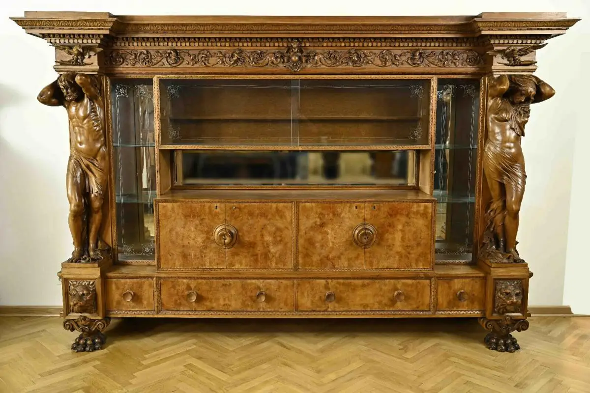 Zwei seltene Bücherschränke / Barschränke aus der Neorenaissance Antik Kolosseum 0