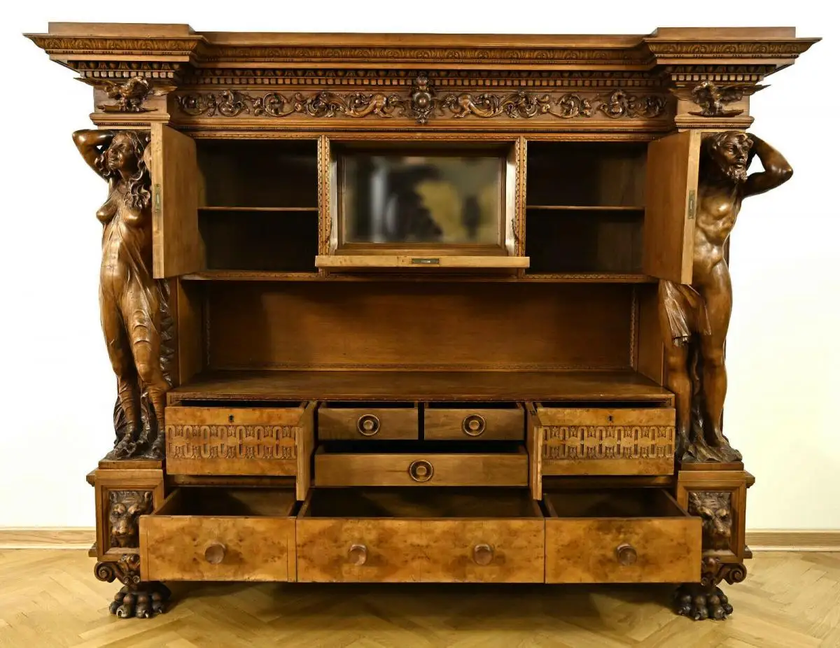 Zwei seltene Bücherschränke / Barschränke aus der Neorenaissance Antik Kolosseum 11