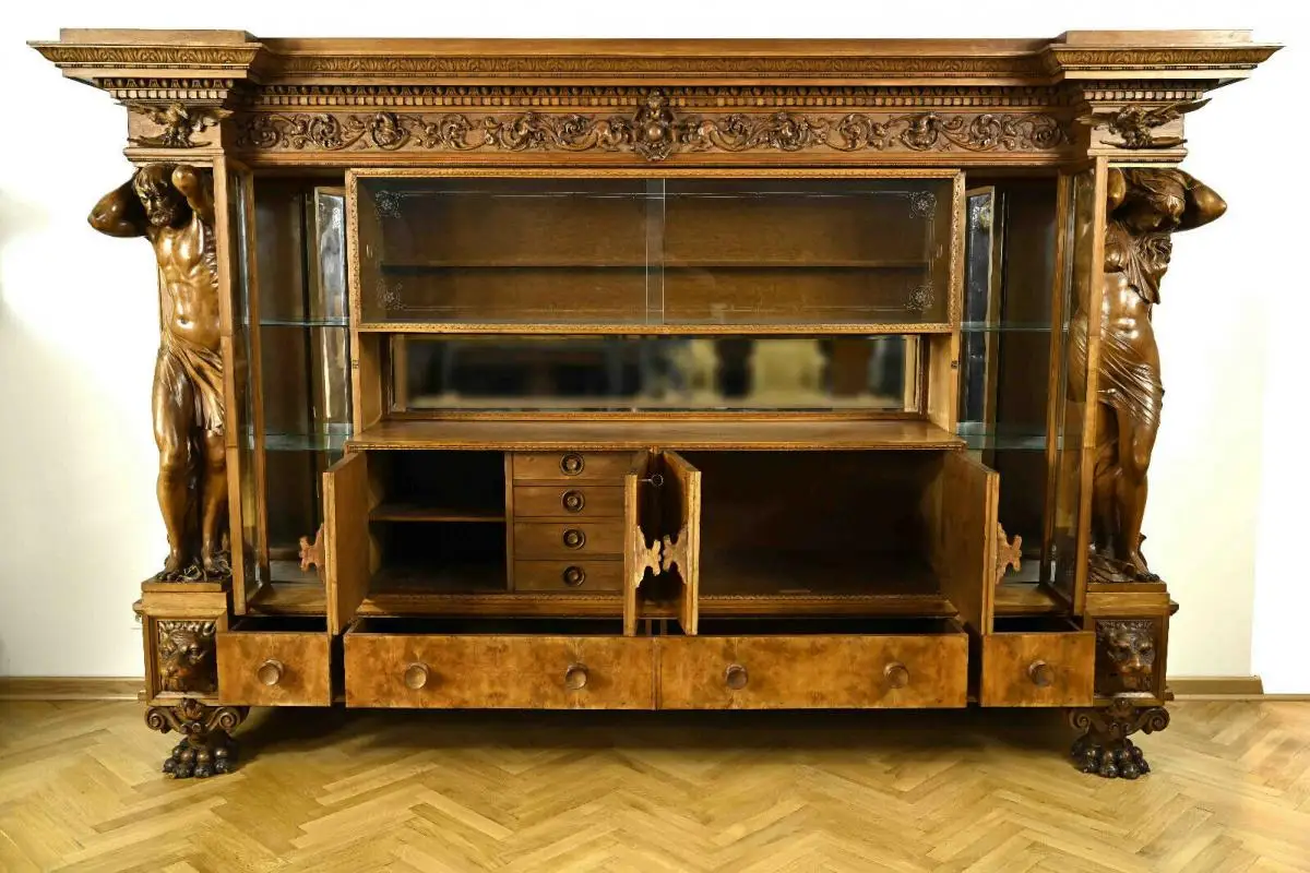 Zwei seltene Bücherschränke / Barschränke aus der Neorenaissance Antik Kolosseum 2