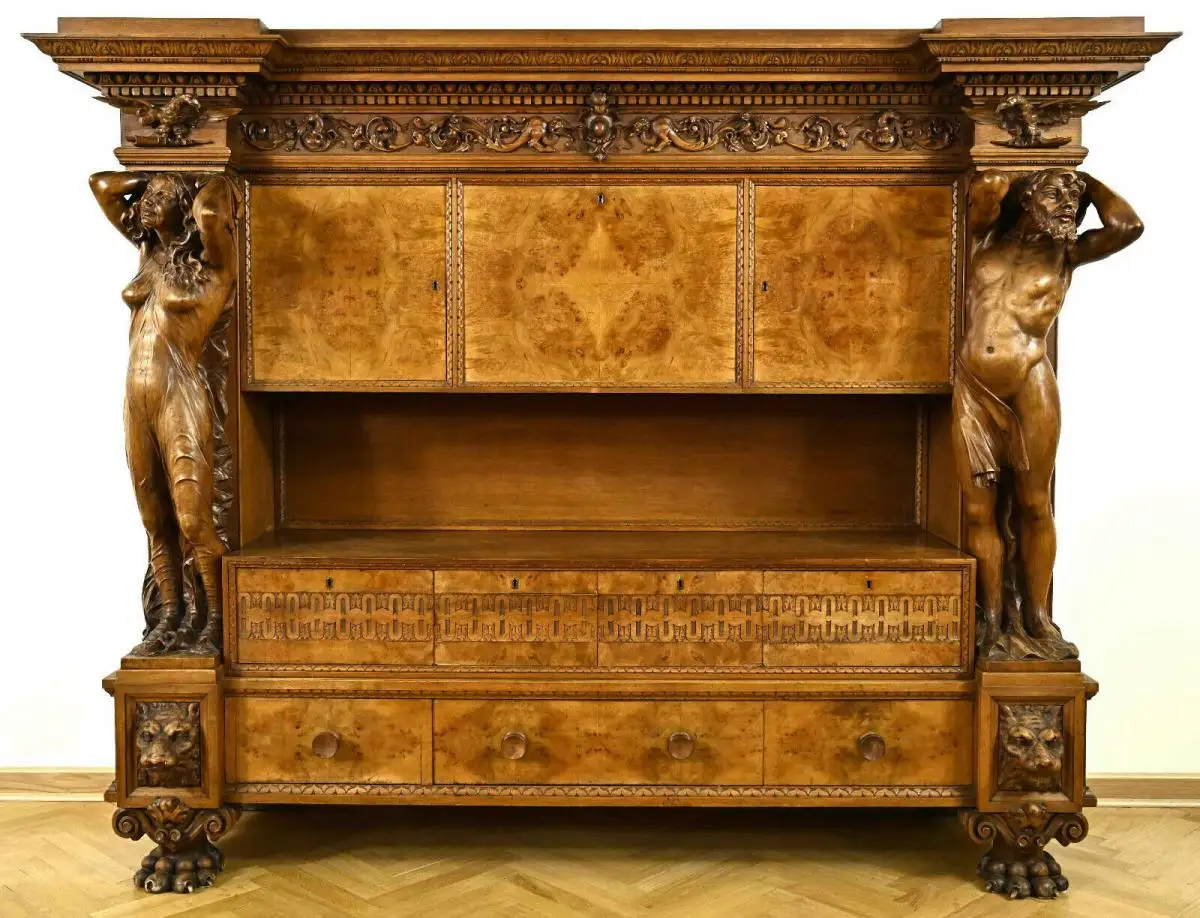 Zwei seltene Bücherschränke / Barschränke aus der Neorenaissance Antik Kolosseum 7