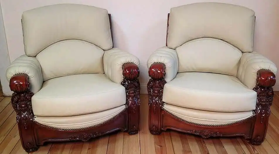 Wunderschnes restauriertes Sessel -Paar mit Hirschleder bezogen Antik Kolosseum 0