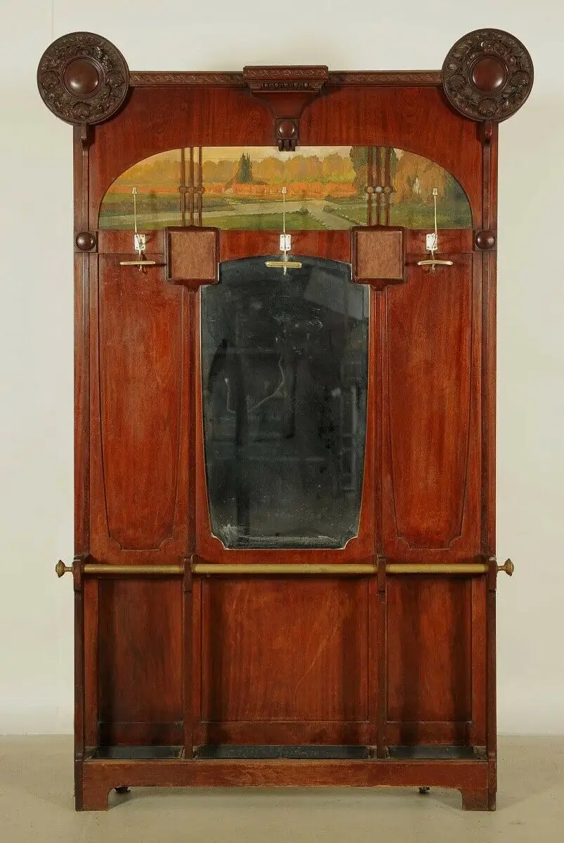 Monumentale Jugendstil Flurgarderobe aus Mahagoni Antik Kolosseum 0