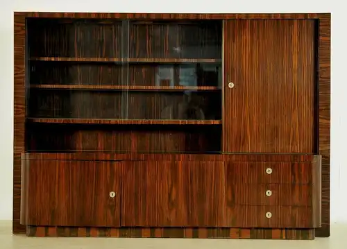 Praktischer Bauhaus / Art Deco Bücherschrank aus Macassar - Holz Antik Kolosseum